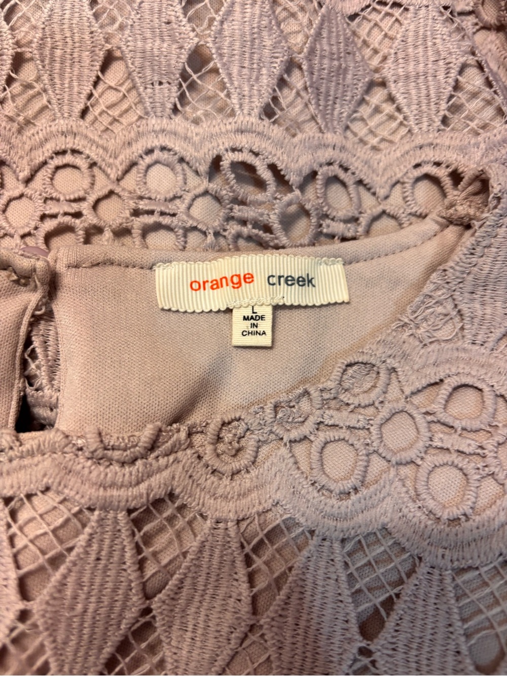 Orange Creek Mauve Lace Short Sleeve Layered Shift Midi Dress, size L - Picture 11 of 15